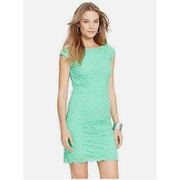 Ralph Lauren Dresses & Skirts - Ralph Lauren Lace Mint Green Midi Dress‎ Sleeveless Lined Cocktail Formal 10